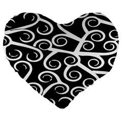 Koru Vector Background Black Large 19  Premium Flano Heart Shape Cushions