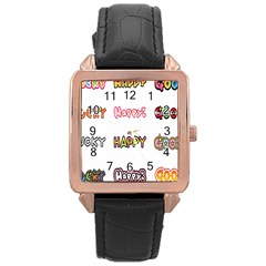 Lucky Happt Good Sign Star Rose Gold Leather Watch  by Mariart