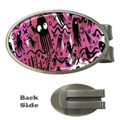 Octopus Colorful Cartoon Octopuses Pattern Black Pink Money Clips (oval) 