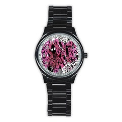 Octopus Colorful Cartoon Octopuses Pattern Black Pink Stainless Steel Round Watch by Mariart