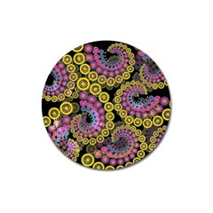 Spiral Floral Fractal Flower Star Sunflower Purple Yellow Magnet 3  (round)