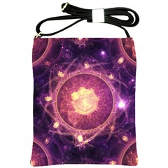 A Gold And Royal Purple Fractal Map Of The Stars Shoulder Sling Bags by jayaprime