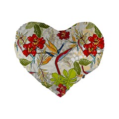 Flower Floral Red Green Tropical Standard 16  Premium Flano Heart Shape Cushions