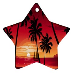 Nature Palm Trees Beach Sea Boat Sun Font Sunset Fabric Star Ornament (two Sides) by Mariart