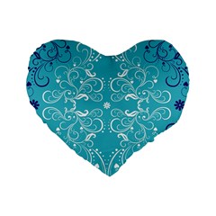 Repeatable Flower Leaf Blue Standard 16  Premium Flano Heart Shape Cushions