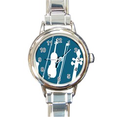 Violin Music Blue Round Italian Charm Watch by Mariart