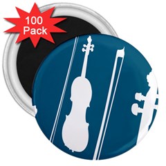 Violin Music Blue 3  Magnets (100 Pack)