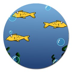 Water Bubbles Fish Seaworld Blue Magnet 5  (round) by Mariart