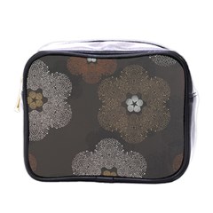 Walls Medallion Floral Grey Polka Mini Toiletries Bags by Mariart