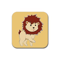 Happy Cartoon Baby Lion Rubber Coaster (square)  by Catifornia