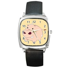 Happy Cartoon Baby Hippo Square Metal Watch by Catifornia