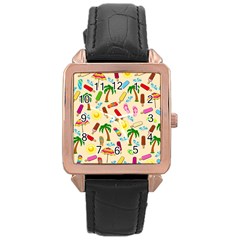 Beach Pattern Rose Gold Leather Watch  by Valentinaart