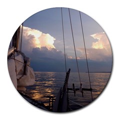 Sailing Into The Storm Round Mousepads by oddzodd