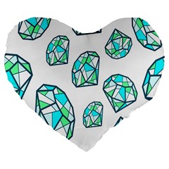 Brilliant Diamond Green Blue White Large 19  Premium Heart Shape Cushions