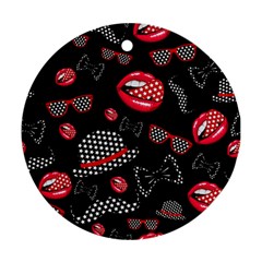 Lip Hat Vector Hipster Example Image Star Sexy Black Red Round Ornament (two Sides) by Mariart