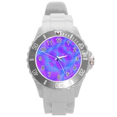 Original Purple Blue Fractal Composed Overlapping Loops Misty Translucent Round Plastic Sport Watch (l) by Mariart