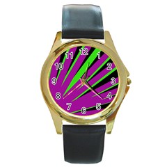 Rays Light Chevron Purple Green Black Round Gold Metal Watch by Mariart