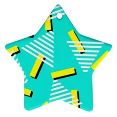 Vintage Unique Graphics Memphis Style Geometric Triangle Line Cube Yellow Green Blue Star Ornament (two Sides)