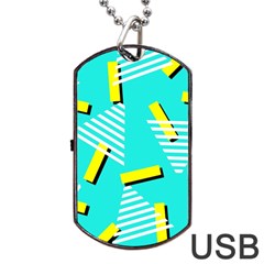 Vintage Unique Graphics Memphis Style Geometric Triangle Line Cube Yellow Green Blue Dog Tag Usb Flash (one Side) by Mariart