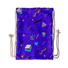 Vintage Unique Graphics Memphis Style Geometric Style Pattern Grapic Triangle Big Eye Purple Blue Drawstring Bag (small) by Mariart