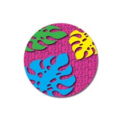 Vintage Unique Graphics Memphis Style Geometric Leaf Green Blue Yellow Pink Magnet 3  (round) by Mariart