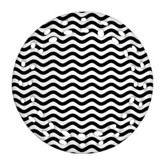 Waves Stripes Triangles Wave Chevron Black Round Filigree Ornament (two Sides) by Mariart