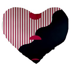 Waves Line Polka Dots Vertical Black Pink Large 19  Premium Flano Heart Shape Cushions by Mariart
