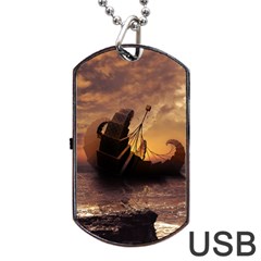 Steampunk Fractalscape, A Ship For All Destinations Dog Tag Usb Flash (one Side) by jayaprime