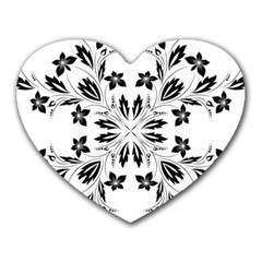 Floral Element Black White Heart Mousepads by Mariart