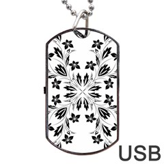 Floral Element Black White Dog Tag Usb Flash (two Sides)