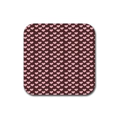Chocolate Pink Hearts Gift Wrap Rubber Coaster (square)  by Mariart