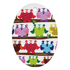 Funny Owls Sitting On A Branch Pattern Postcard Rainbow Oval Ornament (two Sides) by Mariart