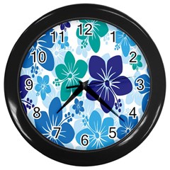 Hibiscus Flowers Green Blue White Hawaiian Wall Clocks (black) by Mariart