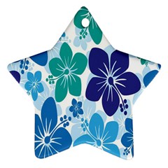 Hibiscus Flowers Green Blue White Hawaiian Star Ornament (two Sides)