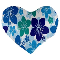Hibiscus Flowers Green Blue White Hawaiian Large 19  Premium Heart Shape Cushions by Mariart