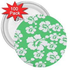 Hibiscus Flowers Green White Hawaiian 3  Buttons (100 Pack)  by Mariart