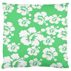 Hibiscus Flowers Green White Hawaiian Large Cushion Case (two Sides) by Mariart