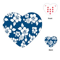 Hibiscus Flowers Seamless Blue White Hawaiian Playing Cards (heart)  by Mariart