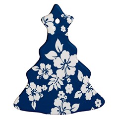 Hibiscus Flowers Seamless Blue White Hawaiian Christmas Tree Ornament (two Sides)