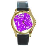 Number Purple Round Gold Metal Watch