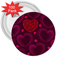 Love Heart Polka Dots Pink 3  Buttons (100 Pack) 