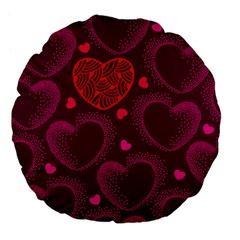 Love Heart Polka Dots Pink Large 18  Premium Flano Round Cushions