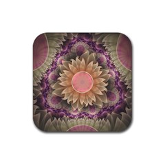 Pastel Pearl Lotus Garden Of Fractal Dahlia Flowers Rubber Coaster (square)  by jayaprime
