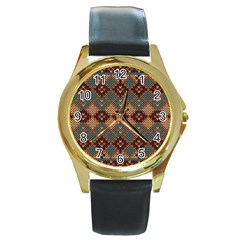 Knitted Pattern Round Gold Metal Watch by BangZart