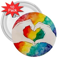 Pride Love 3  Buttons (10 Pack)  by LimeGreenFlamingo