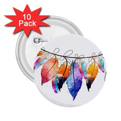 Watercolor Feathers 2 25  Buttons (10 Pack)  by LimeGreenFlamingo