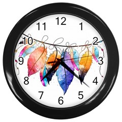Watercolor Feathers Wall Clocks (black)