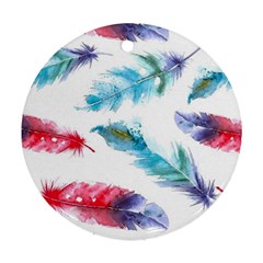 Watercolor Feather Background Round Ornament (two Sides) by LimeGreenFlamingo