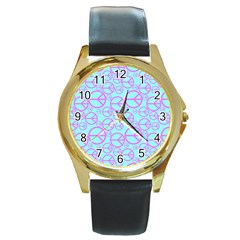 Peace Sign Backgrounds Round Gold Metal Watch by BangZart
