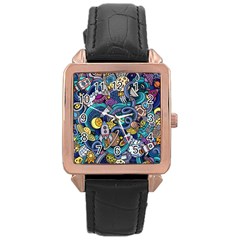 Cartoon Hand Drawn Doodles On The Subject Of Space Style Theme Seamless Pattern Vector Background Rose Gold Leather Watch  by BangZart